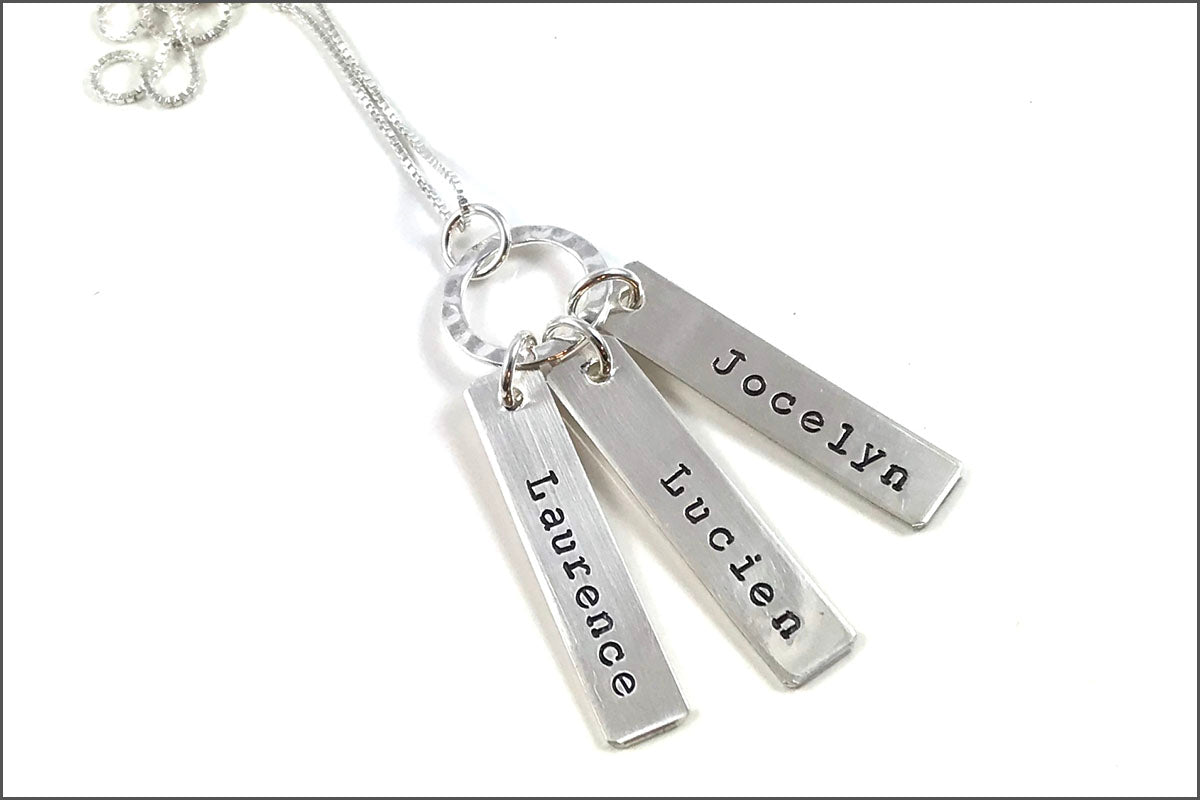 Personalized Tag Name Necklace | Sterling Silver Mom Necklace, Hand Stamped Name Necklace