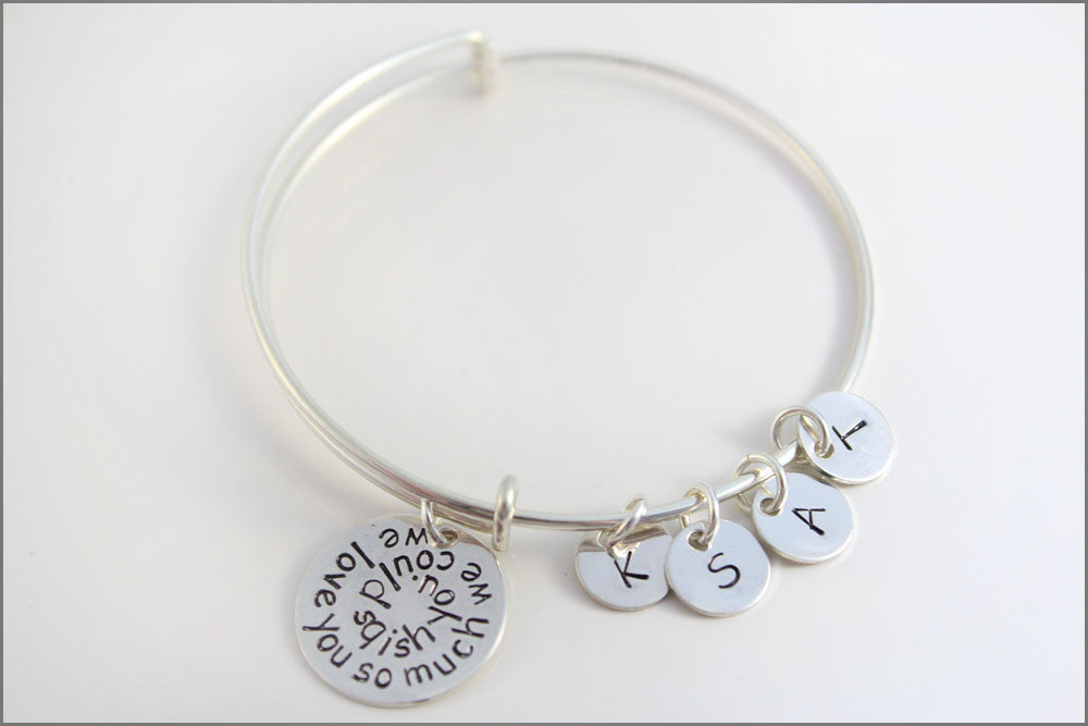 Personalized Sterling Silver Bangle Bracelet | Initial Charms