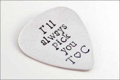 Customized Guitar Pick | I'll Always Pick You, Couples Initials, Sterling Silver Guitar Pick, Gifts for Music Lover