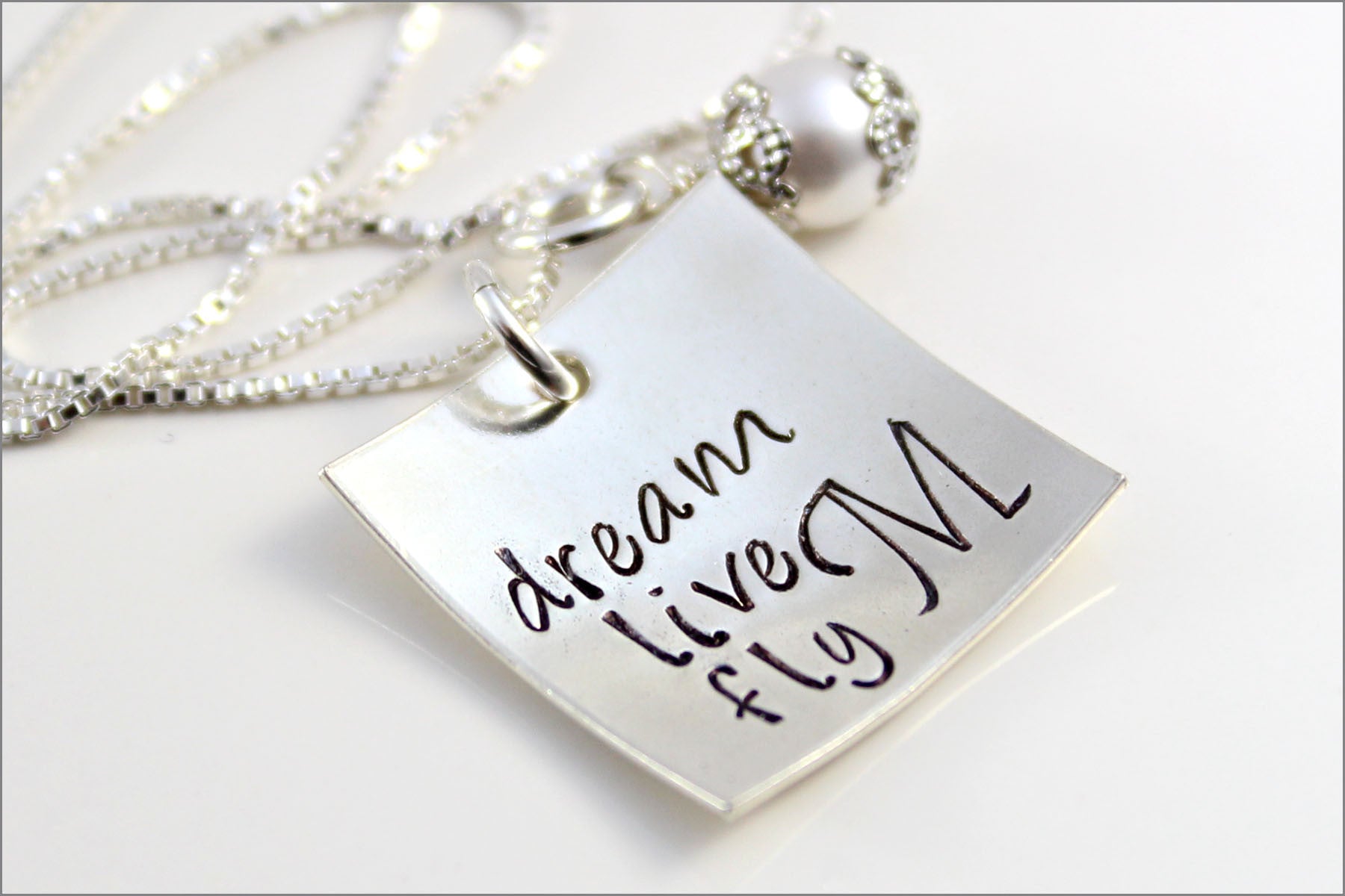 Dream, Live, Fly with Monogram Necklace | Custom Graduation Gift | Sterling Silver Personalized Jewelry