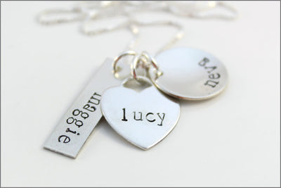 Sterling Silver Personalized Cluster Necklace | 3 Pendant Name Necklace
