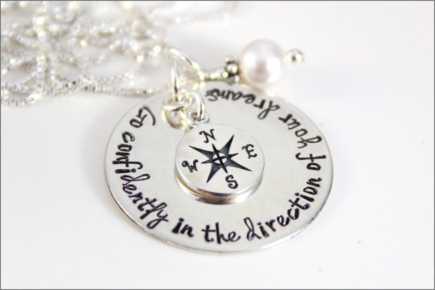 Inspirational Graduation Gift | Go Confidently in the Direction of Your Dreams, Sterling Silver Compass Necklace, Graduation Necklace