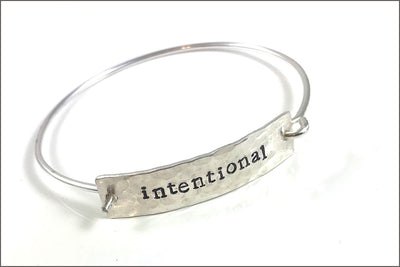 Custom Word Inspiration Bracelet in Sterling Silver | One Word Silver Cuff Bracelet