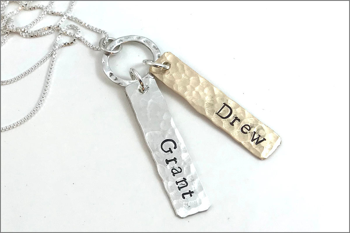 Sterling Silver & Bronze Two Name Necklace |  Custom Mixed Metal Name Jewelry