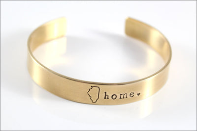 Custom Home State Cuff Bracelet | Inside Coordinates Message, Personalized Nu Gold Jewelry, Small Gifts for Her, Minnesota Jewelry