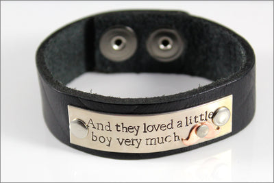 Customized Leather Bracelet with Mustache | and They Loved a Little Boy Very Much, Boy Mom Gift, Hand Stamped Bracelet, Gifts for Mom of Boy