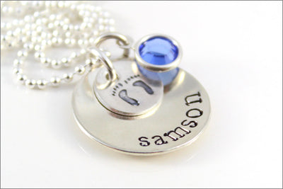 Personalized Name Necklace with Baby Feet & Birthstone