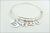 Personalized Bangle Bracelet | Sterling Silver Charm Bracelet, My Three Love Bugs, Sterling Silver Initial Charms, Custom Mom Bracelet