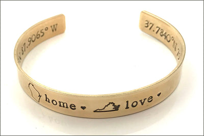 Two States Cuff Bracelet | Gold Cuff Bracelet, Custom Coordinates Bracelet, Long Distance State Bracelet, State to State Jewelry