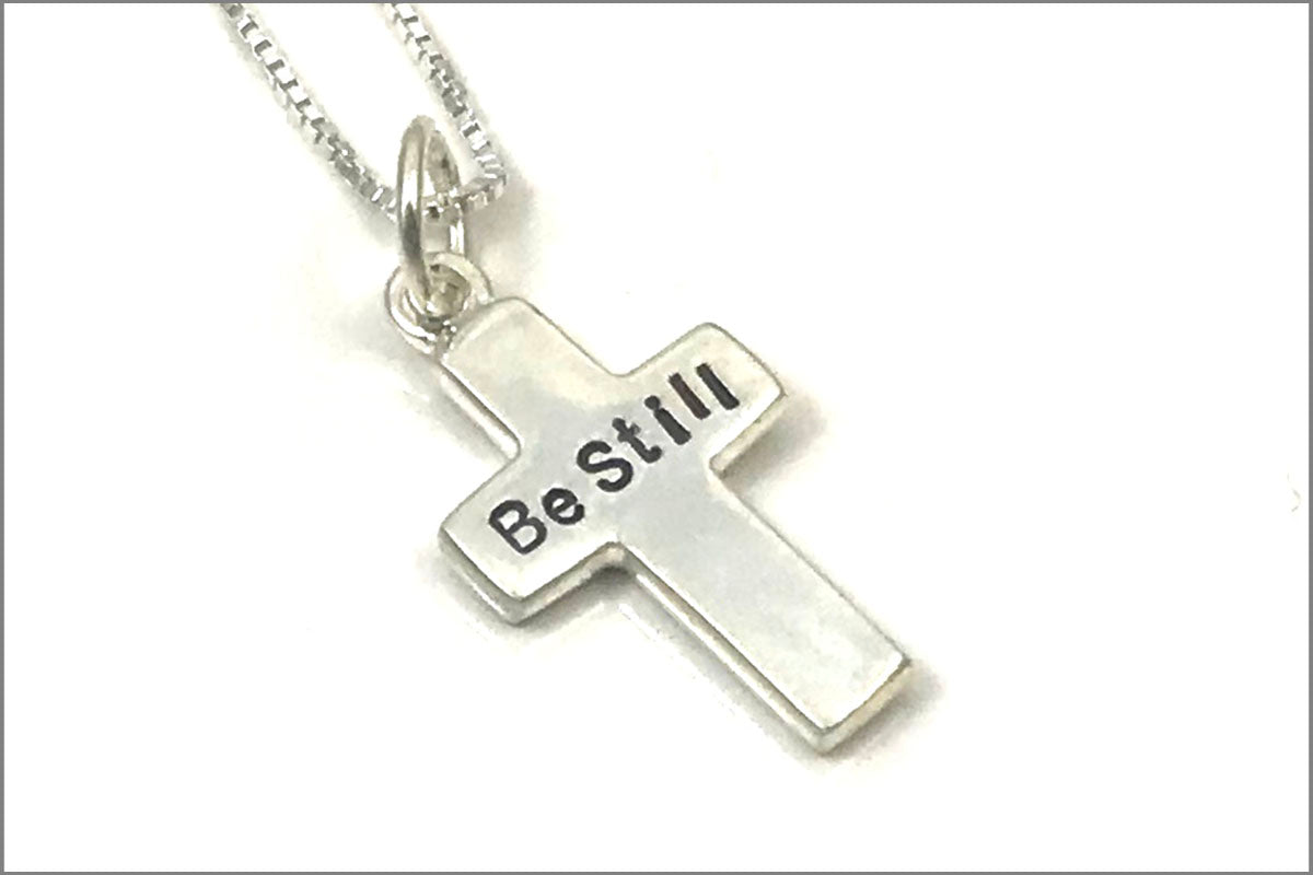 Be Still Cross Necklace | Sterling Silver Cross, Hand Stamped Cross Necklace, Confirmation or Baptism Gift, Silver Cross Necklace