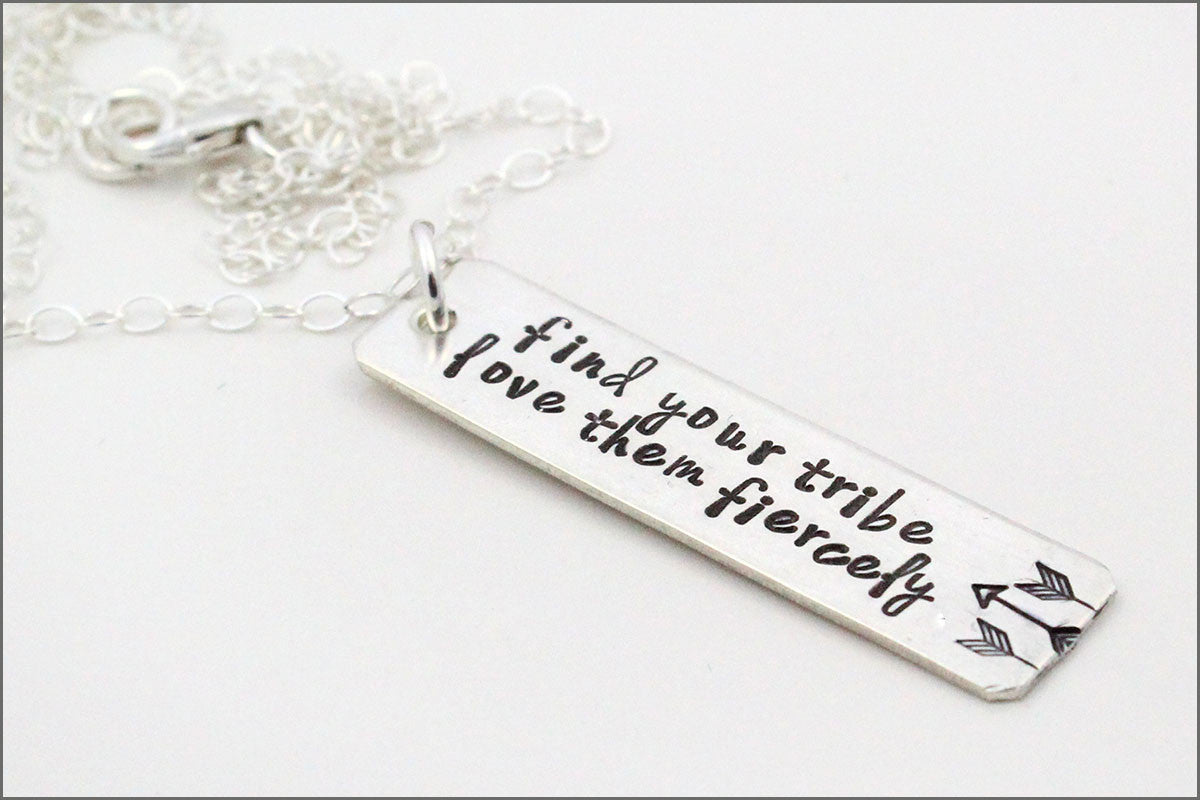 Find Your Tribe Love Them Fiercely Necklace | Custom Silver Rectangle Necklace