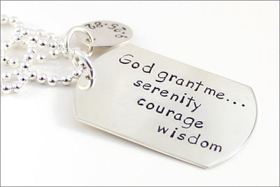 Serenity Prayer Necklace | Sterling Silver Serenity Necklace, Custom Men's Necklace, Sterling Silver Date Charm, Dog Tag Necklace