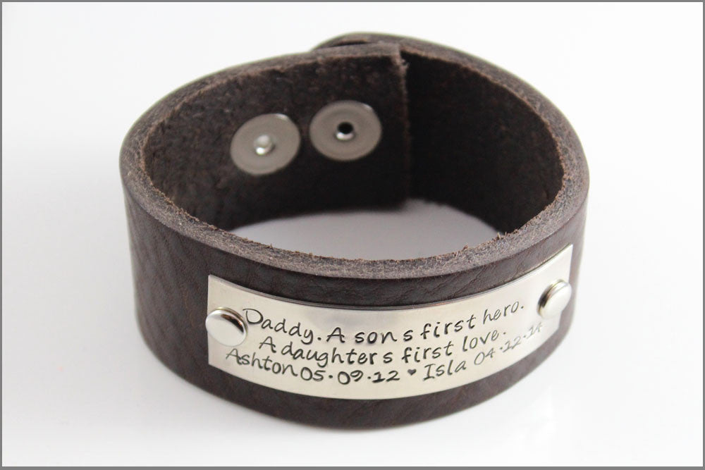 Customized Leather Bracelet | Daddy, A Son's First Hero, A Daughter's First Love