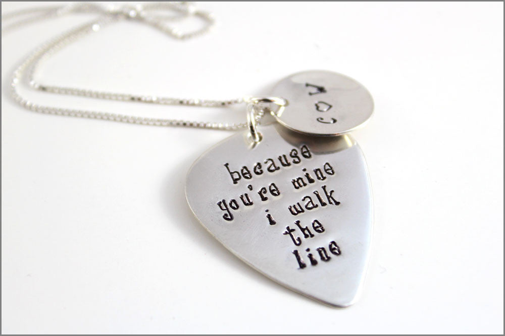 Music Lovers Couples Jewelry | Guitar Pick Necklace, I Walk the Line, Couples Initials Necklace, Gifts for Musician