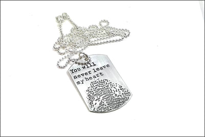 Fingerprint Dog Tag Necklace | Sterling Silver Fingerprint Necklace, Thumb Print Necklace, Remembrance Necklace