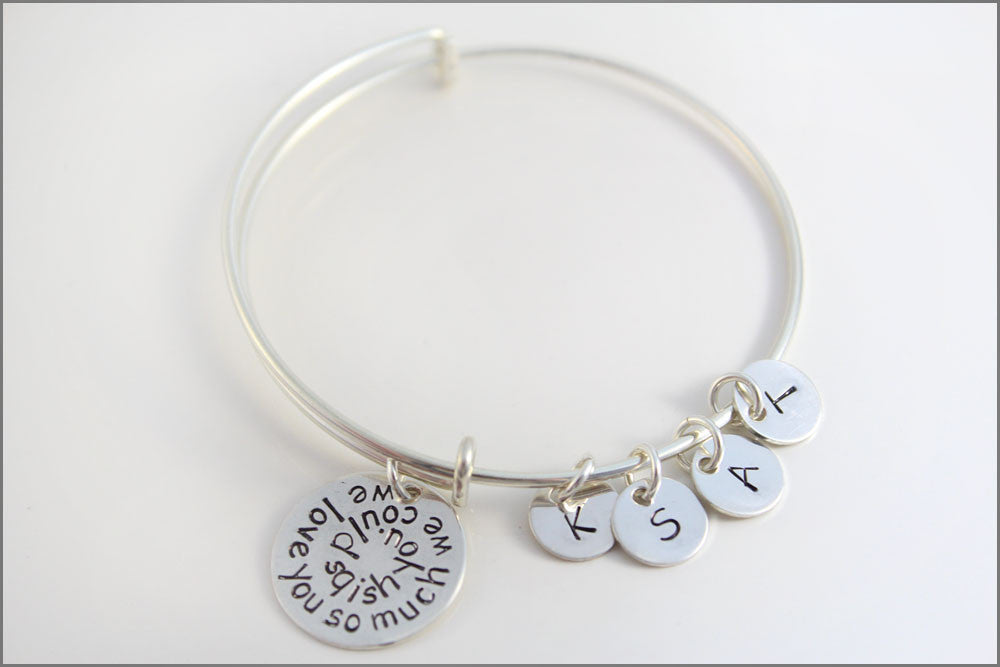 Personalized Sterling Silver Bangle Bracelet  Initial Charms, Sterling  Silver Charm Bracelet, Special Gifts for Her - aka originals