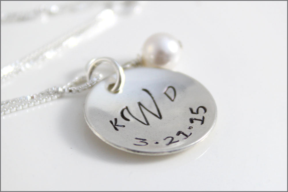 Custom Monogram Necklace | Sterling Silver Wedding Date Necklace, Personalized Bridal Jewelry, Unique Gifts for Bride