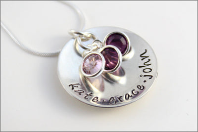 Personalized Single Disc Name Necklace with Birthstones