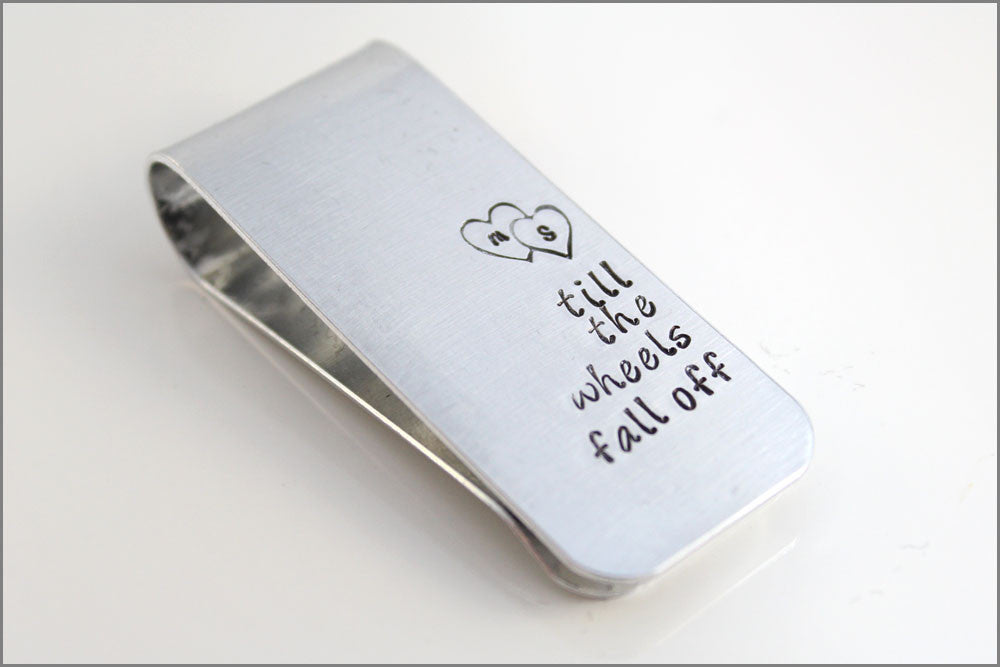 Personalized Aluminum Money Clip | Couple's Initials, Till the Wheels Fall Off