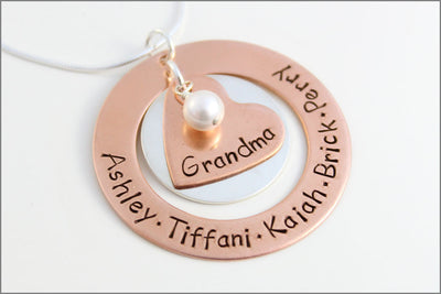 Personalized Necklace for Grandma | Custom Grandma Necklace, Silver & Copper Jewelry, Personalized Heart Necklace, Gifts for Grandma