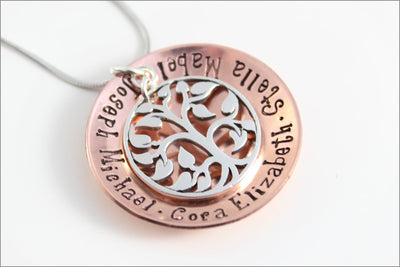 Personalized Grandma Necklace in Copper | Sterling Silver Tree of Life Charm, Hand Stamped Jewelry, Grandma Jewelry, Mom Jewelry