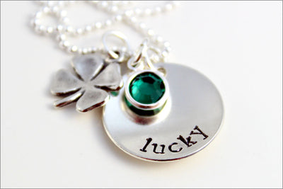 Sterling Silver Lucky Necklace | Four Leaf Clover Charm, Birthstone Mom Necklace, Special Gifts for Mom