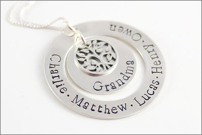 Personalized Silver Grandma Necklace | Tree of Life Charm, Grandchildren Necklace, Custom Name Jewelry, Christmas Gift for Grandma