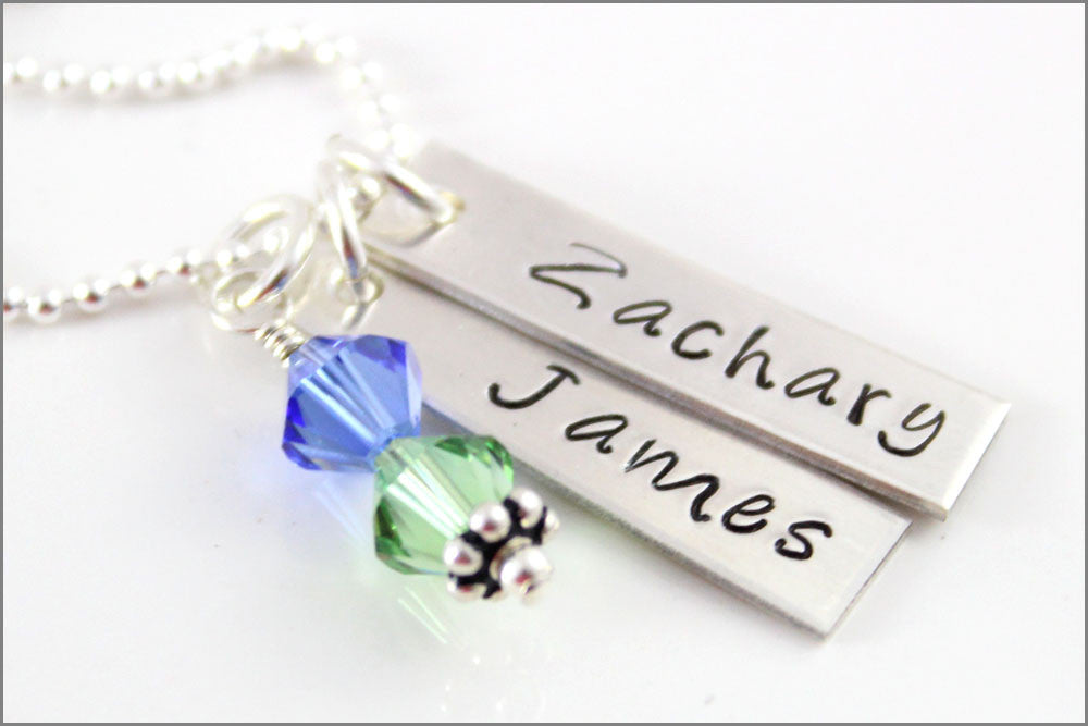 2 Tag Necklace Sterling Silver Necklace with Birthstones