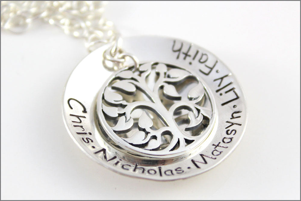 Personalized Name Necklace | Silver Tree of Life Charm, Sterling Silver Grandma Necklace, Custom Gifts for Her