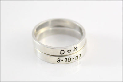 Personalized Name or Date Stacked Skinny Ring in Sterling Silver | Customize Ring with Your Information