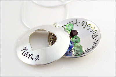 Personalized Heart Locket Necklace | Birthstone Nana Necklace, Sterling Silver Custom Locket, Custom Nana Necklace