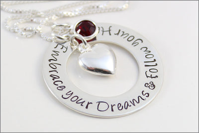 Embrace Your Dreams & Follow Your Heart Necklace | Custom Graduation Gift