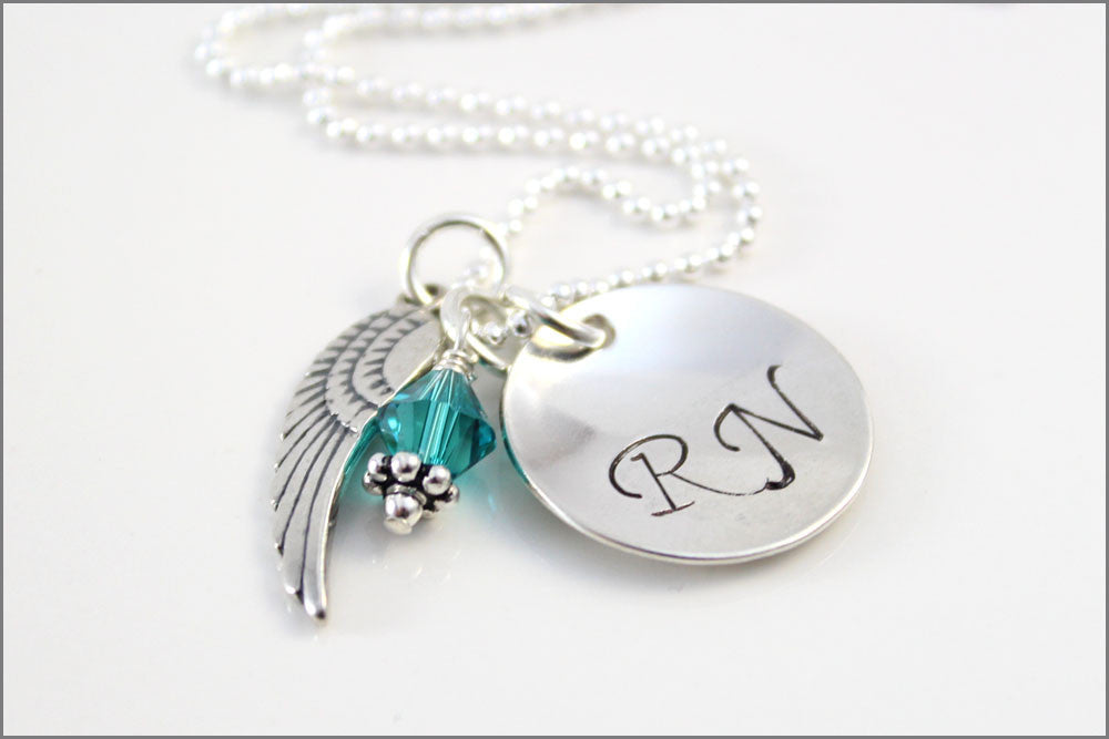 Sterling Silver Nurse Jewelry | RN Necklace, Nurse Necklace, Angel Wing Charm, Gifts for Nurse