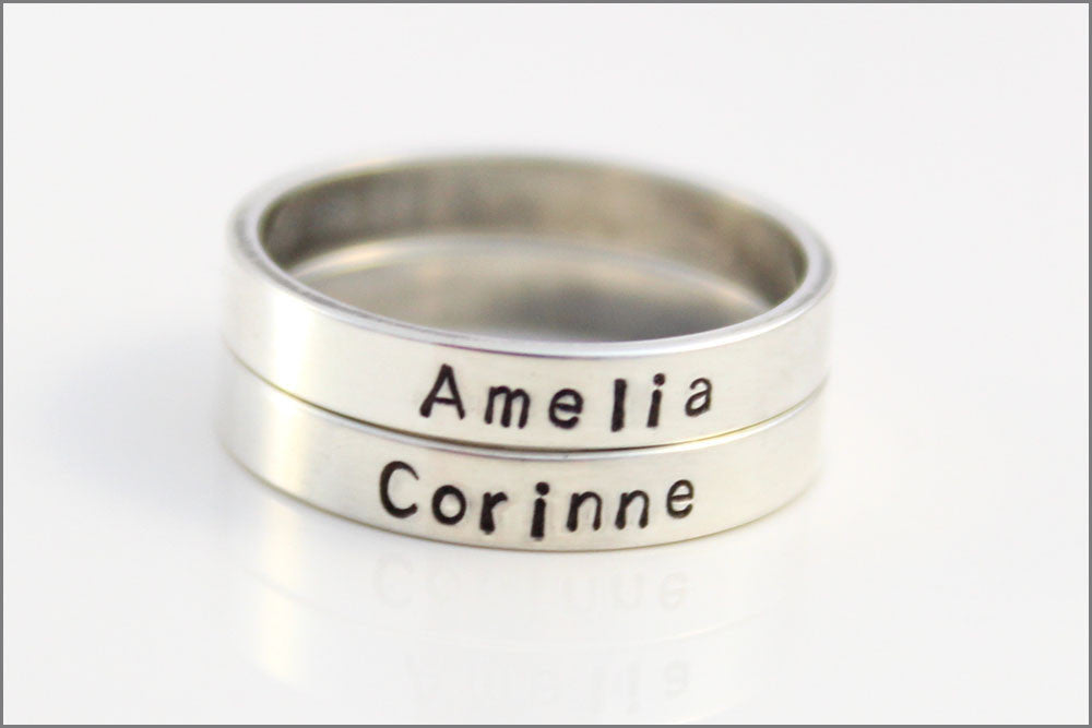 Personalized Name or Date Stacked Skinny Ring in Sterling Silver | Customize Ring with Your Information