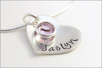 Sterling Silver Heart Name Necklace | Personalized Mom Necklace