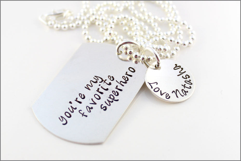 You're My Favorite Superhero Necklace | Sterling Silver Dog Tag Necklace, Custom Dad Necklace, Personalized Gifts for Dad