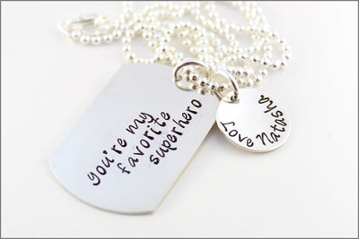You're My Favorite Superhero Necklace | Sterling Silver Dog Tag Necklace, Custom Dad Necklace, Personalized Gifts for Dad
