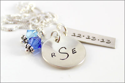 Personalized Monogram Necklace | Wedding Date Necklace, Anniversary Gift, Sterling Silver Bridal Necklace, Gifts for Wife