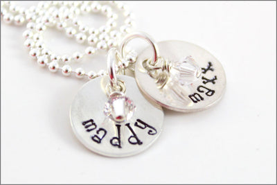 Two Disc Sterling Silver Necklace with Birthstones