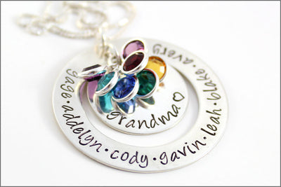 Grandma Necklace with Large Personalized Washer | Grandma Name & Birthstone Necklace