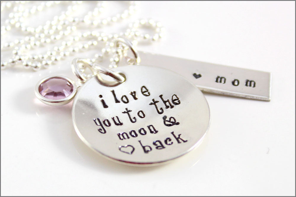 Personalized Mom Necklace | Sterling Silver "I Love You to the Moon & Back" Necklace, Unique Gifts for Women, Custom Mom Jewelry