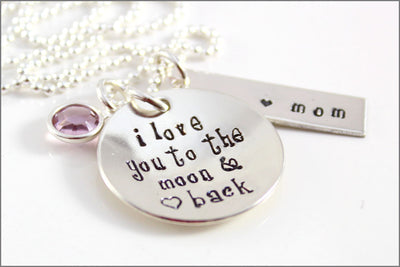 Personalized Mom Necklace | Sterling Silver "I Love You to the Moon & Back" Necklace, Unique Gifts for Women, Custom Mom Jewelry