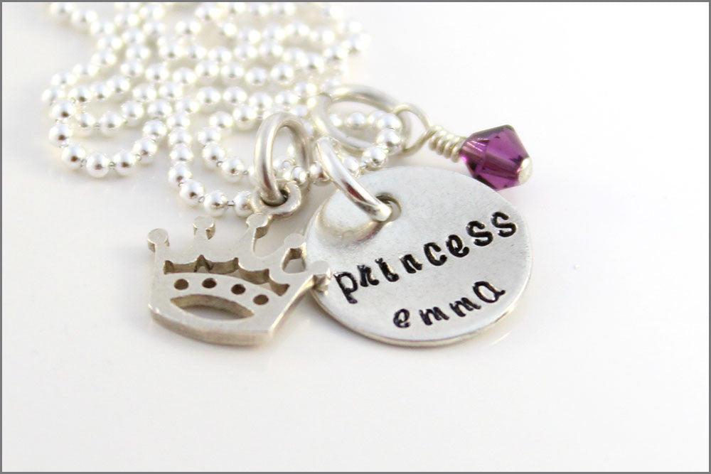 Personalized Princess Name Necklace | Silver Crown Charm, Gift for Young Girl, Custom Name Necklace, Princess Crown Necklace