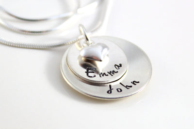 Sterling Silver Name Jewelry | Personalized Two Name Necklace, Puffy Heart Charm, Custom Mom Necklace, Unique Gifts for Mom