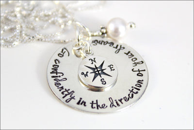Inspirational Graduation Gift | Go Confidently in the Direction of Your Dreams, Sterling Silver Compass Necklace, Graduation Necklace