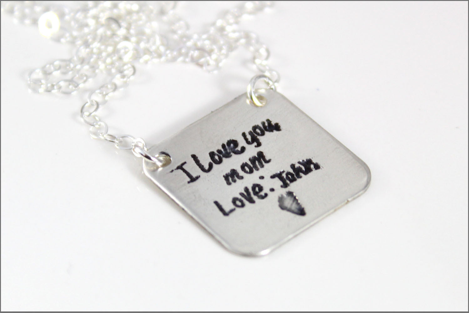 Custom Children's Handwriting Necklace | Actual Kid's Handwriting, Sterling Silver Etched Jewelry, Personalize This Necklace