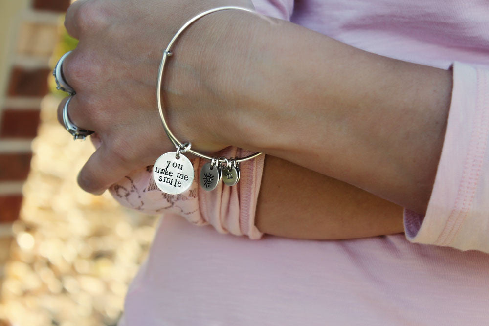 Personalized Sterling Silver Bangle Bracelet  Initial Charms, Sterling  Silver Charm Bracelet, Special Gifts for Her - aka originals