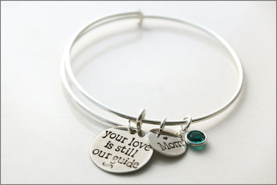 Custom Remembrance Bracelet | Sterling Silver Charm Bracelet, Your Love is Still Our Guide, Silver Bangle Bracelet
