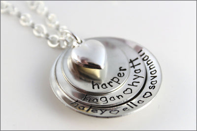 Personalized Mommy Necklace | Puffy Heart Charm, Sterling Silver Name Necklace, Hand Stamped Jewelry, Gifts for Mom