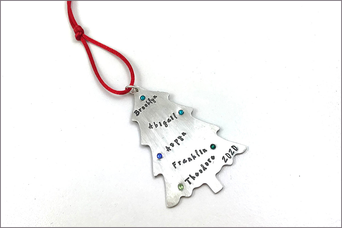 Christmas Tree Ornament | Personalized with Names, Birthstones & Year